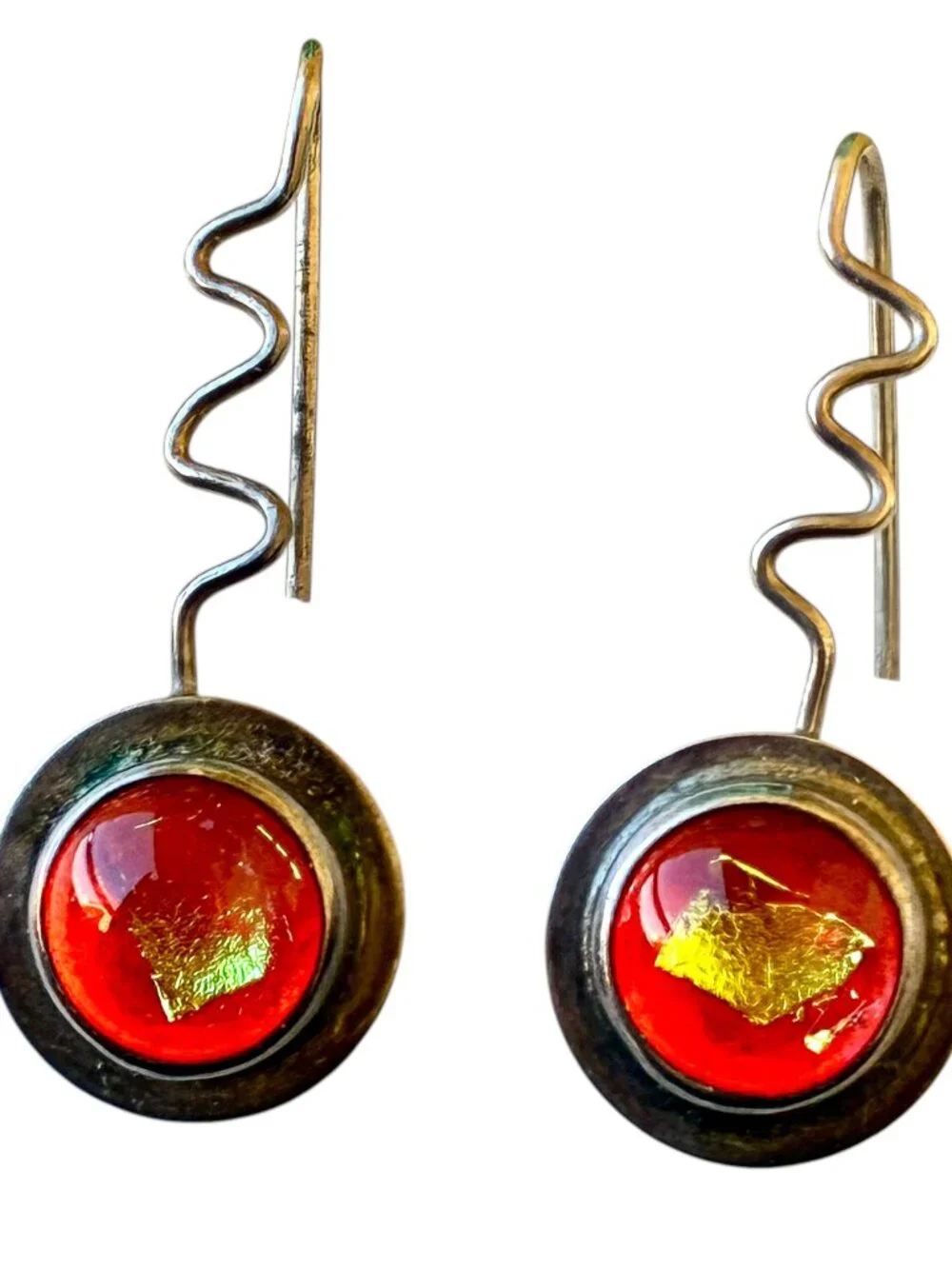 Barbara Sucherman Dichroic Glass Sterling Silver Modernist Drop Pierced Vintage